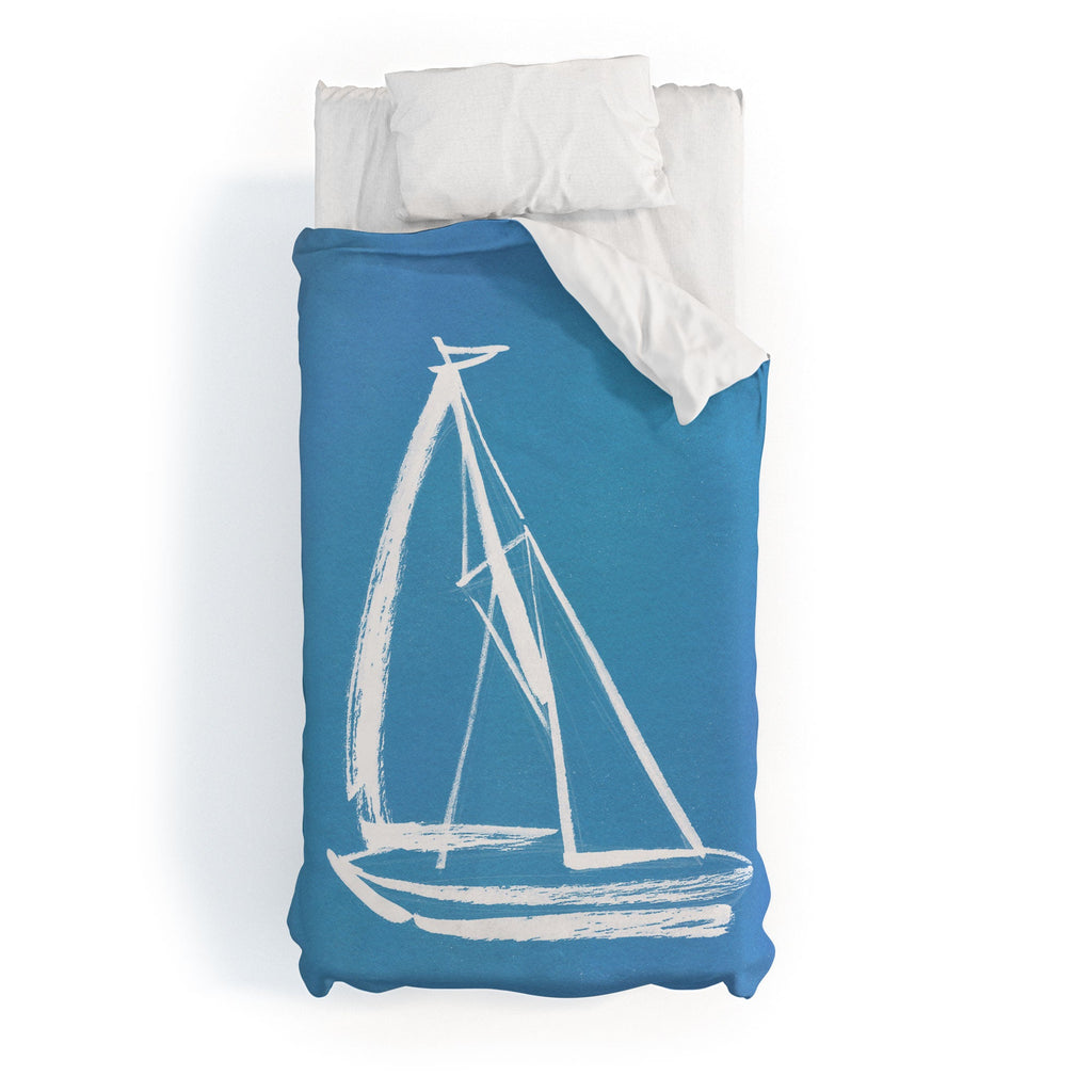 Intemporalis Sailboat Drawing Blue Duvet Cover
