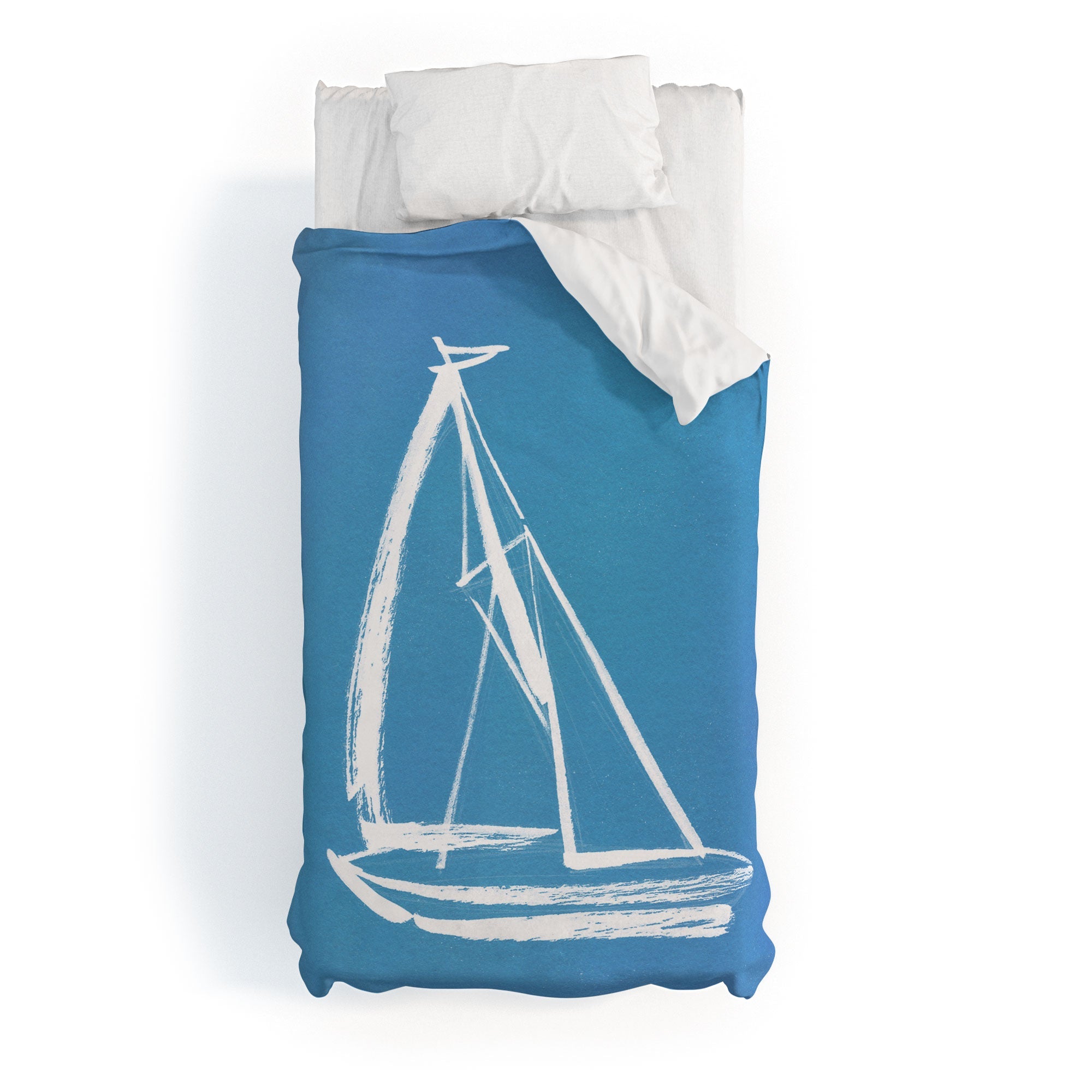 Intemporalis Sailboat Drawing Blue Duvet Cover