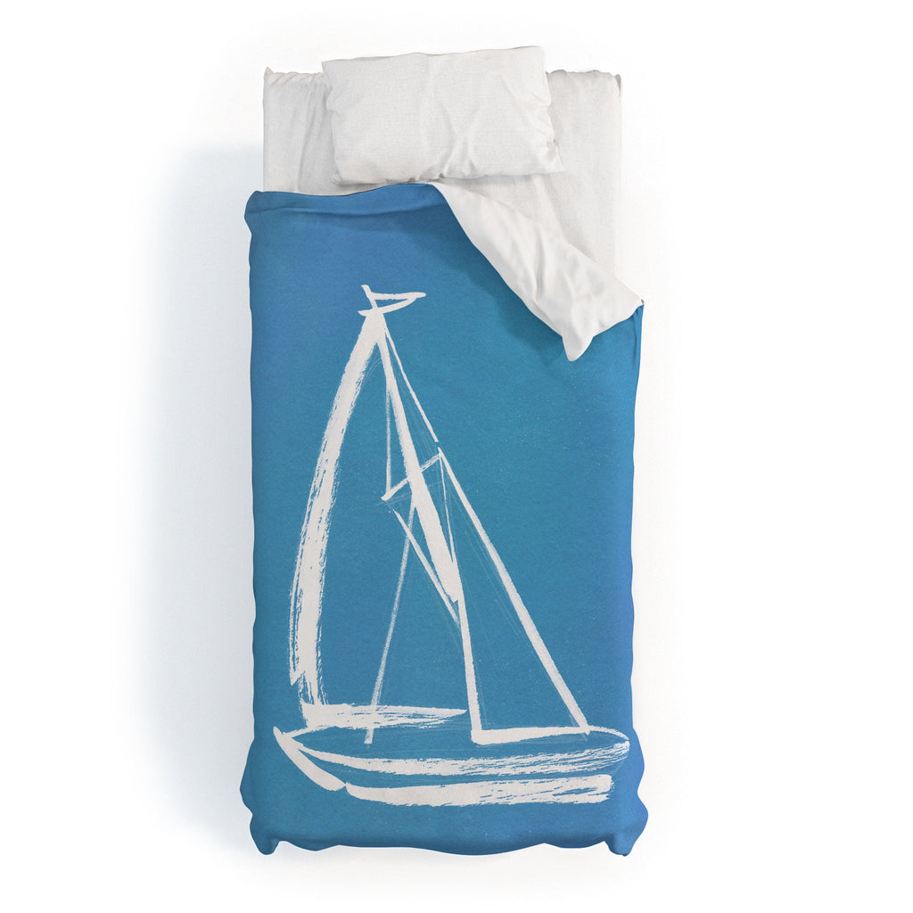 Intemporalis Sailboat Drawing Blue Duvet Cover