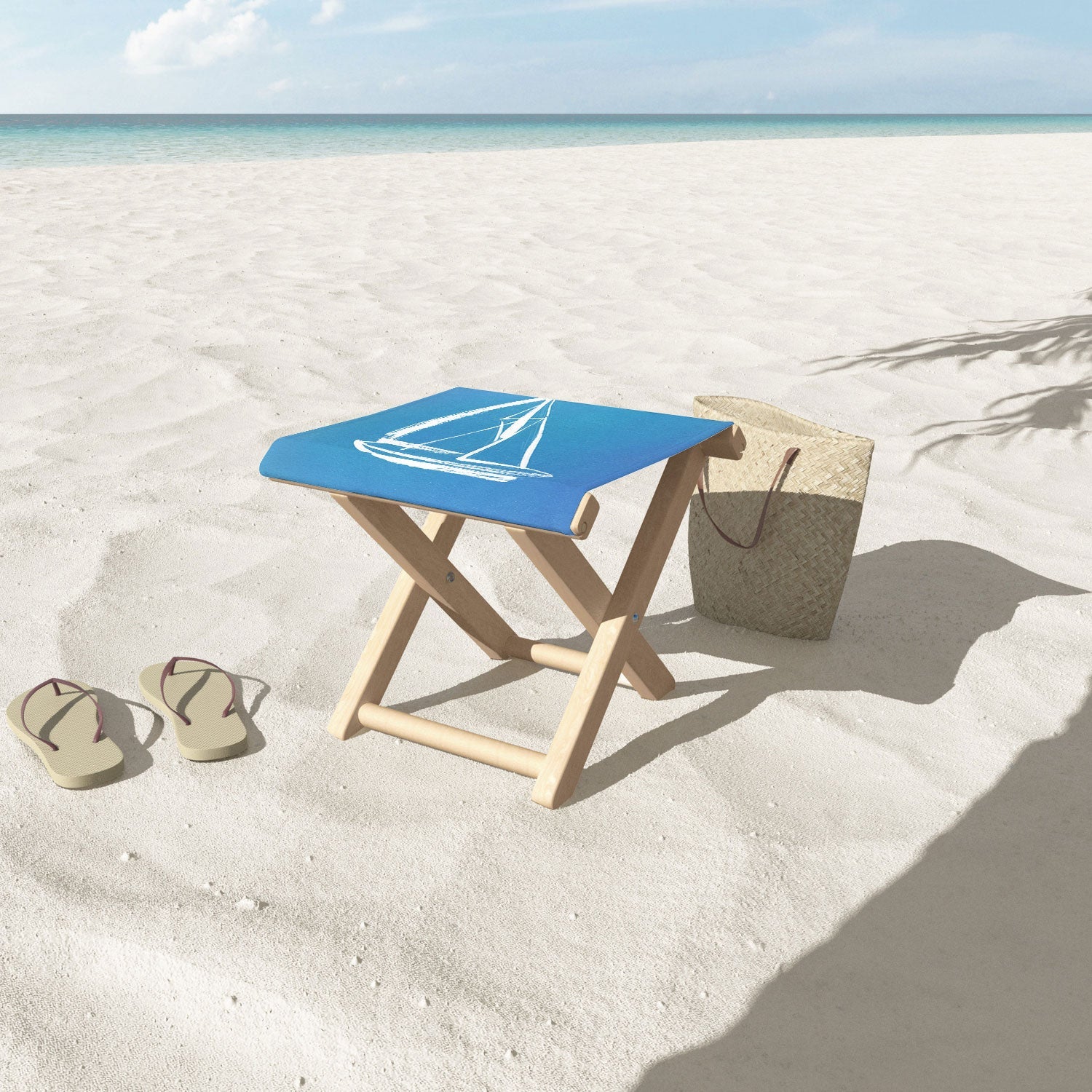 Intemporalis Sailboat Drawing Blue Folding Stool
