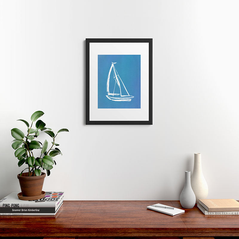 Intemporalis Sailboat Drawing Blue Framed Art Print