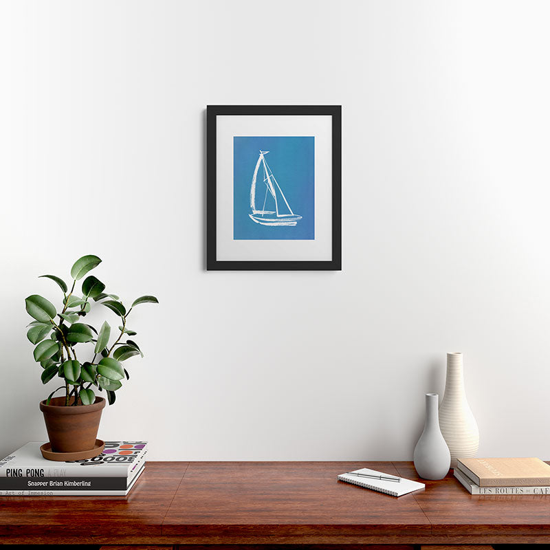 Intemporalis Sailboat Drawing Blue Framed Art Print