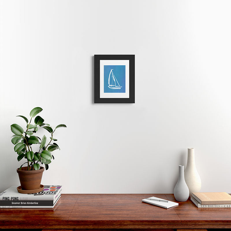 Intemporalis Sailboat Drawing Blue Framed Art Print