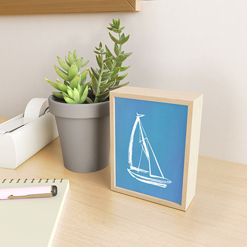 Intemporalis Sailboat Drawing Blue Framed Mini Art Print