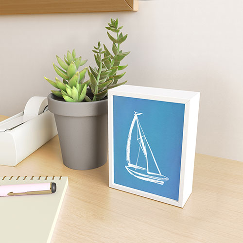 Intemporalis Sailboat Drawing Blue Framed Mini Art Print