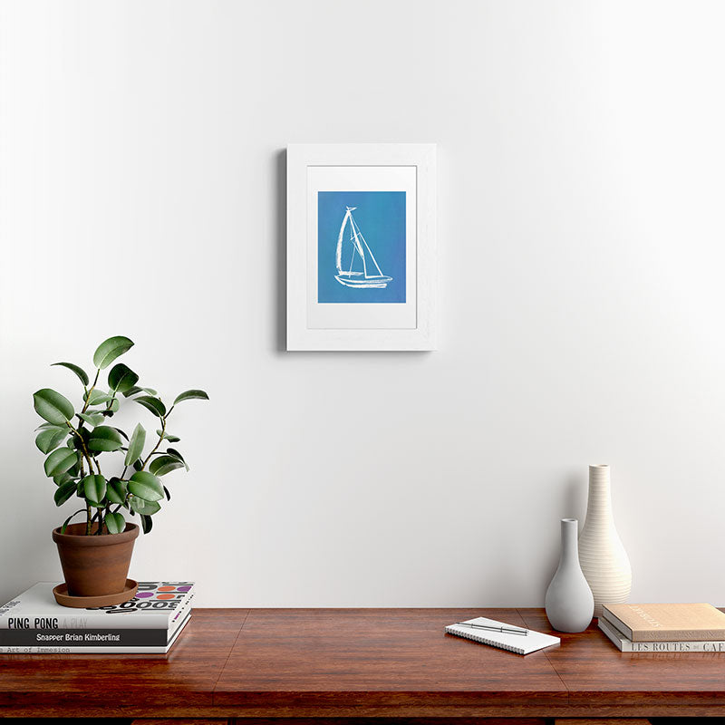 Intemporalis Sailboat Drawing Blue Framed Art Print