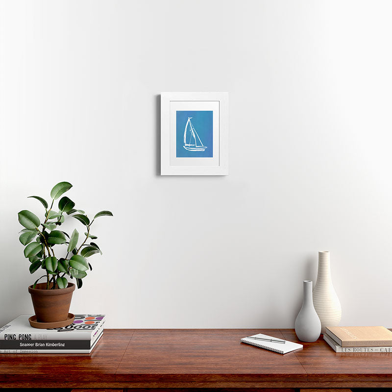 Intemporalis Sailboat Drawing Blue Framed Art Print