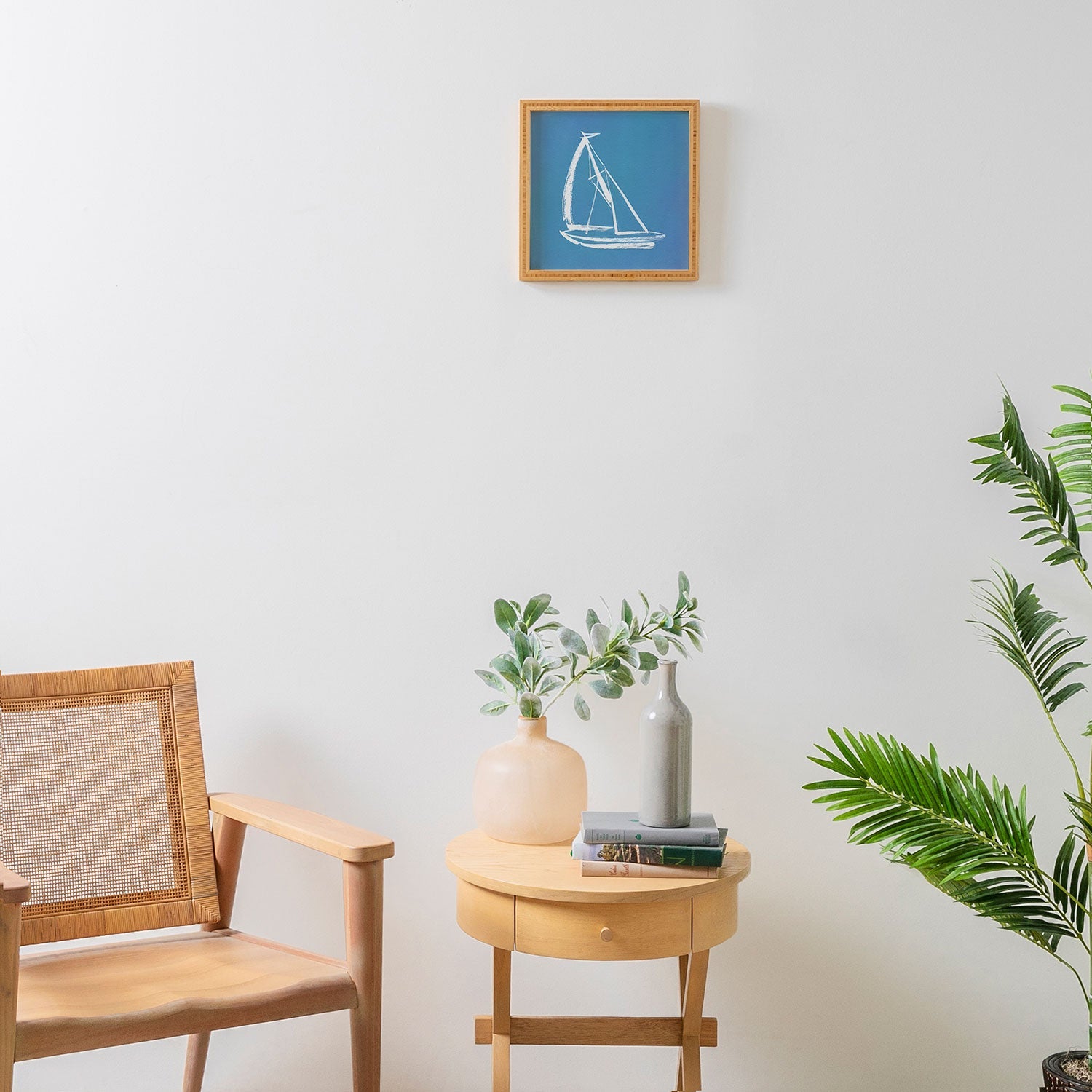 Intemporalis Sailboat Drawing Blue Framed Wall Art