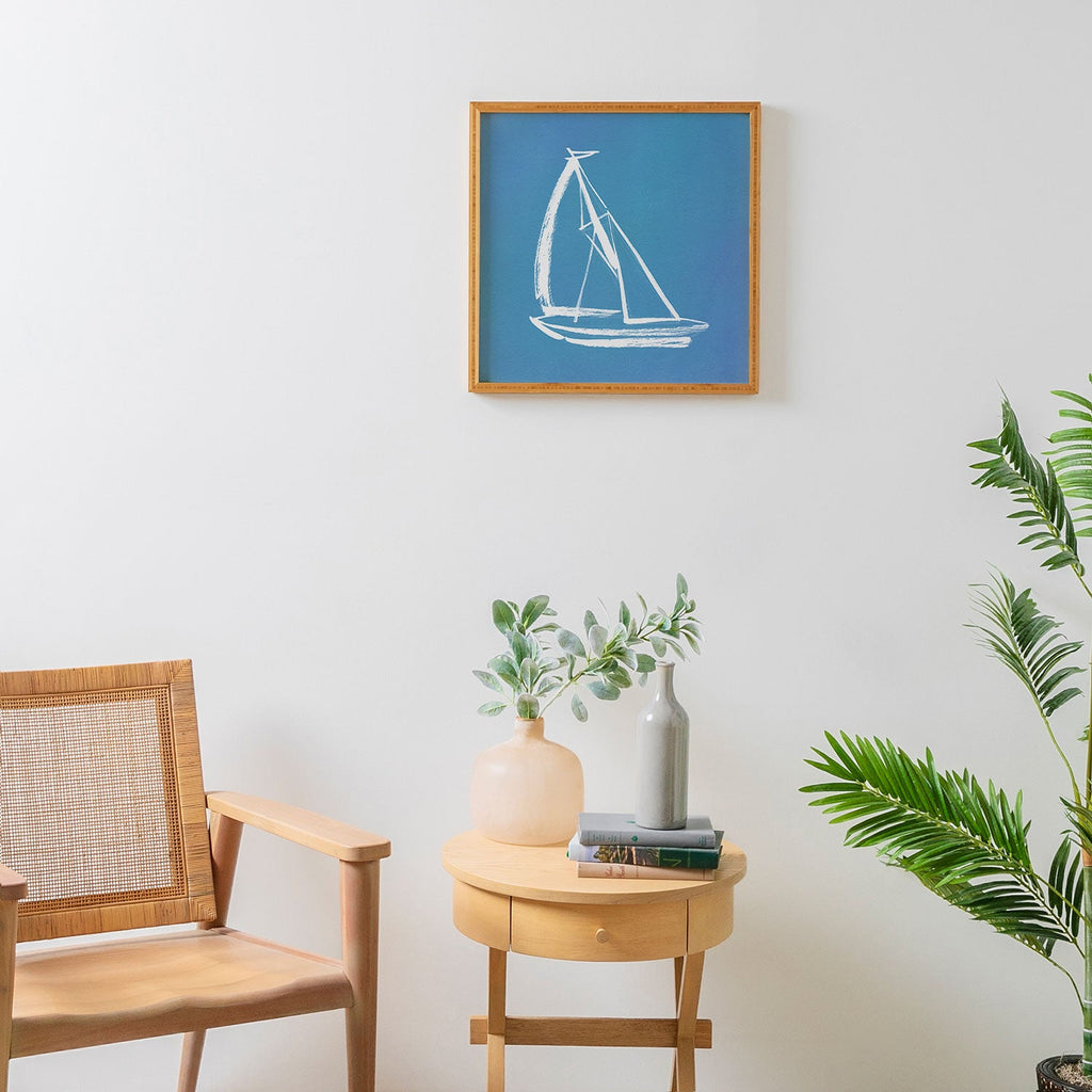 Intemporalis Sailboat Drawing Blue Framed Wall Art