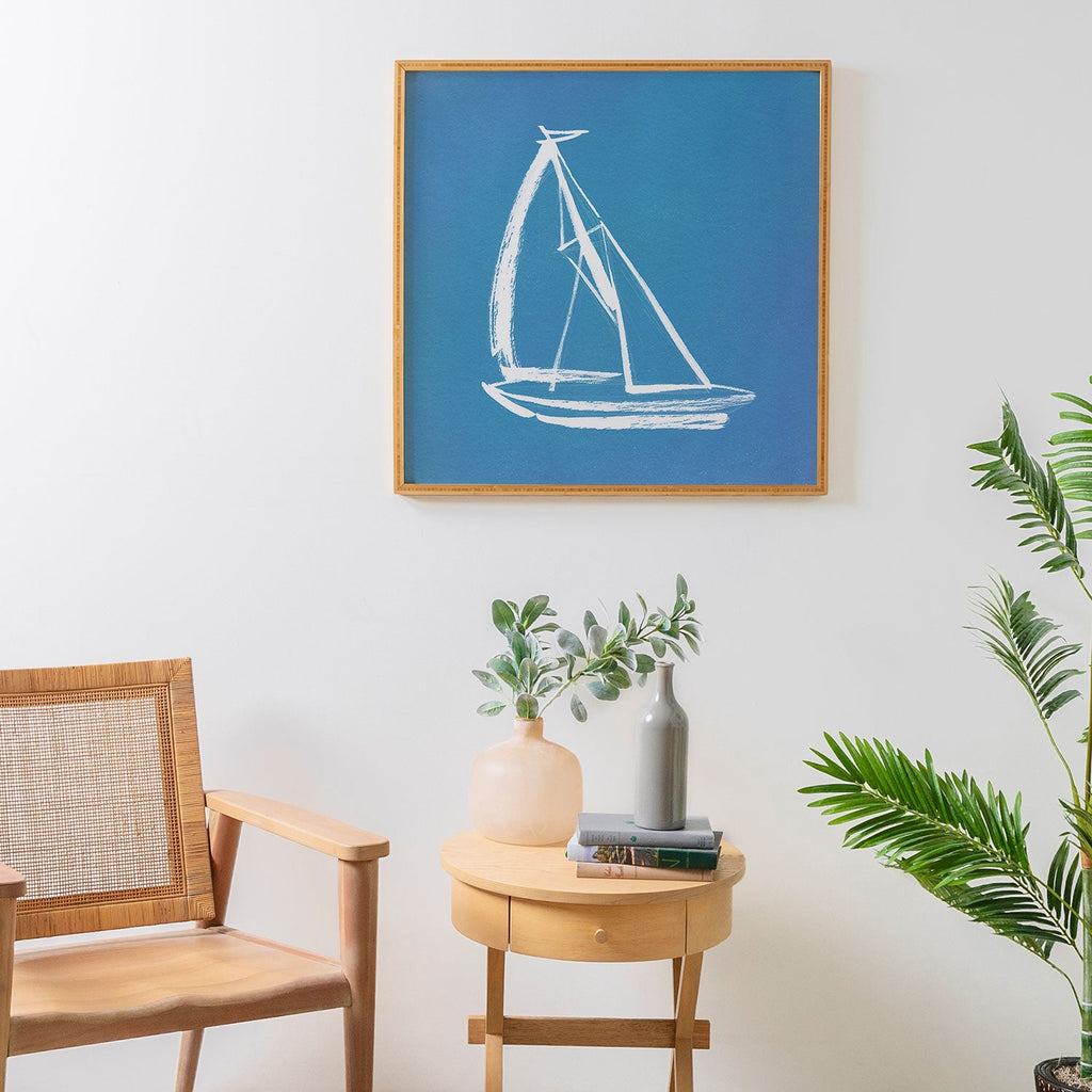 Intemporalis Sailboat Drawing Blue Framed Wall Art