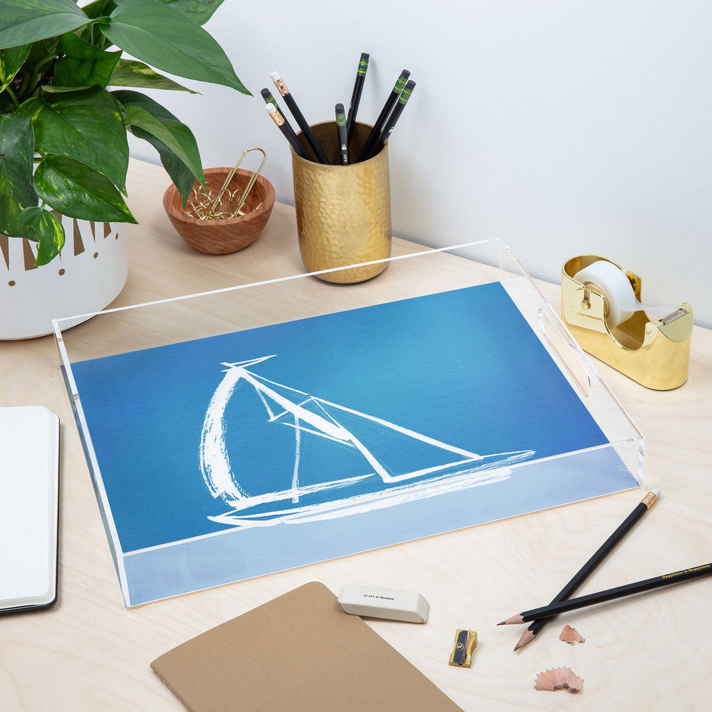 Intemporalis Sailboat Drawing Blue Acrylic Tray