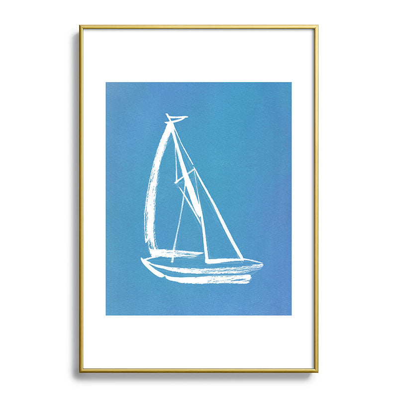 Intemporalis Sailboat Drawing Blue Metal Framed Art Print