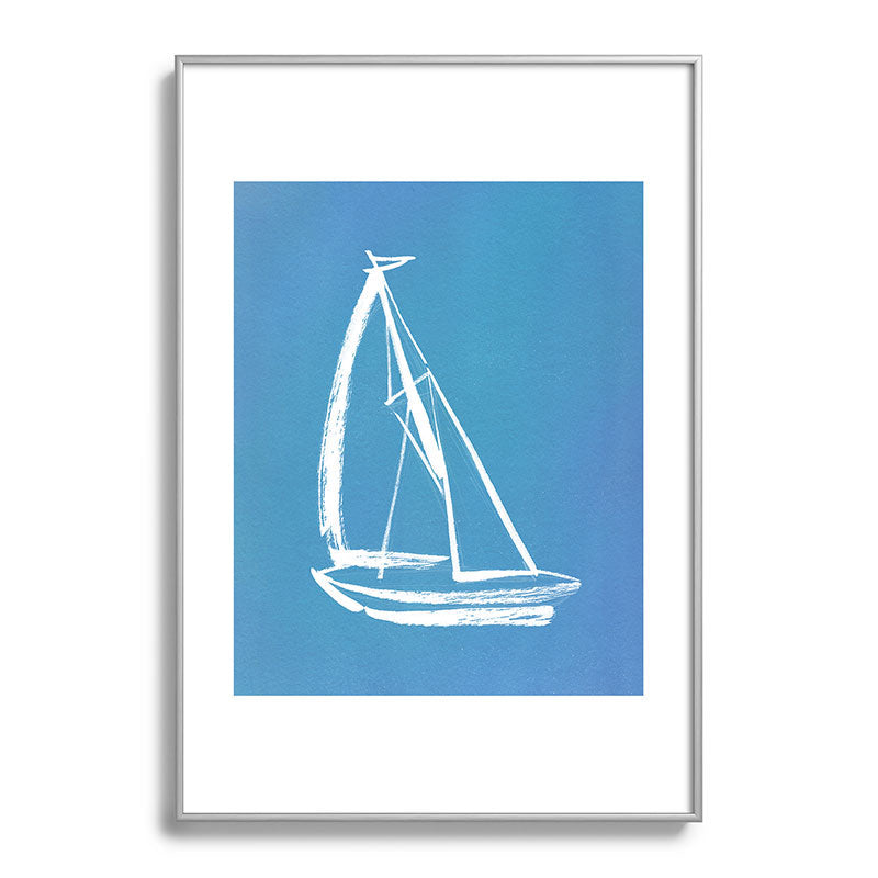 Intemporalis Sailboat Drawing Blue Metal Framed Art Print