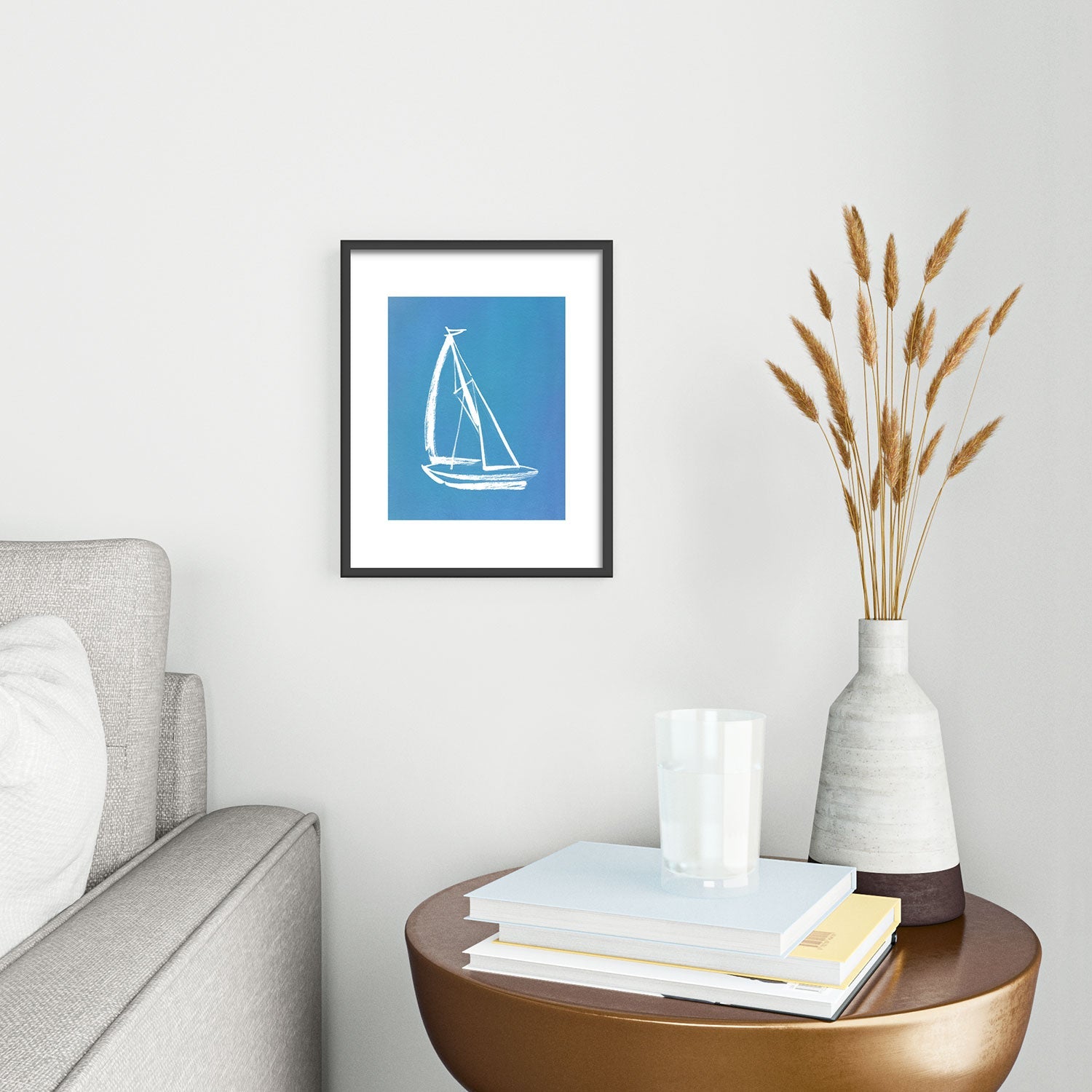 Intemporalis Sailboat Drawing Blue Metal Framed Art Print