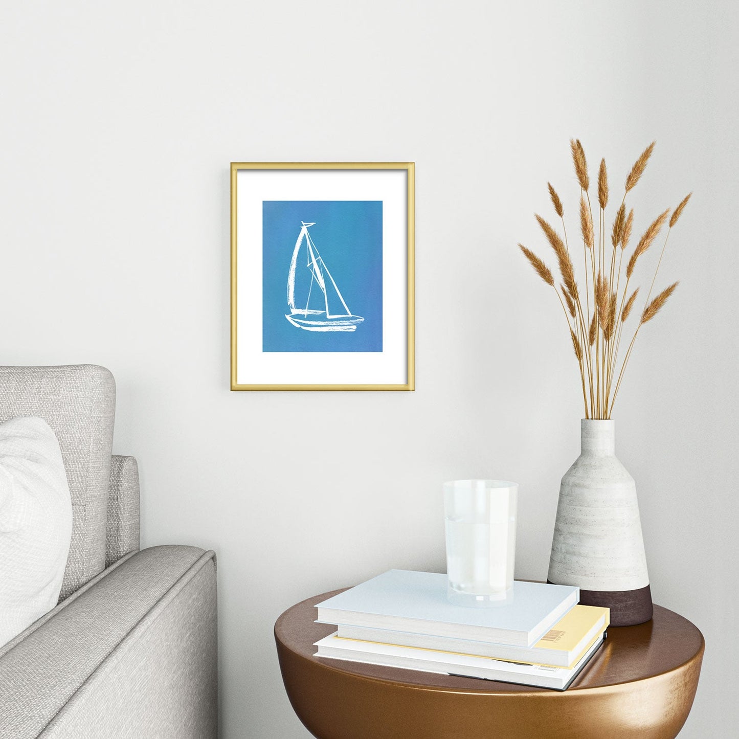 Intemporalis Sailboat Drawing Blue Metal Framed Art Print