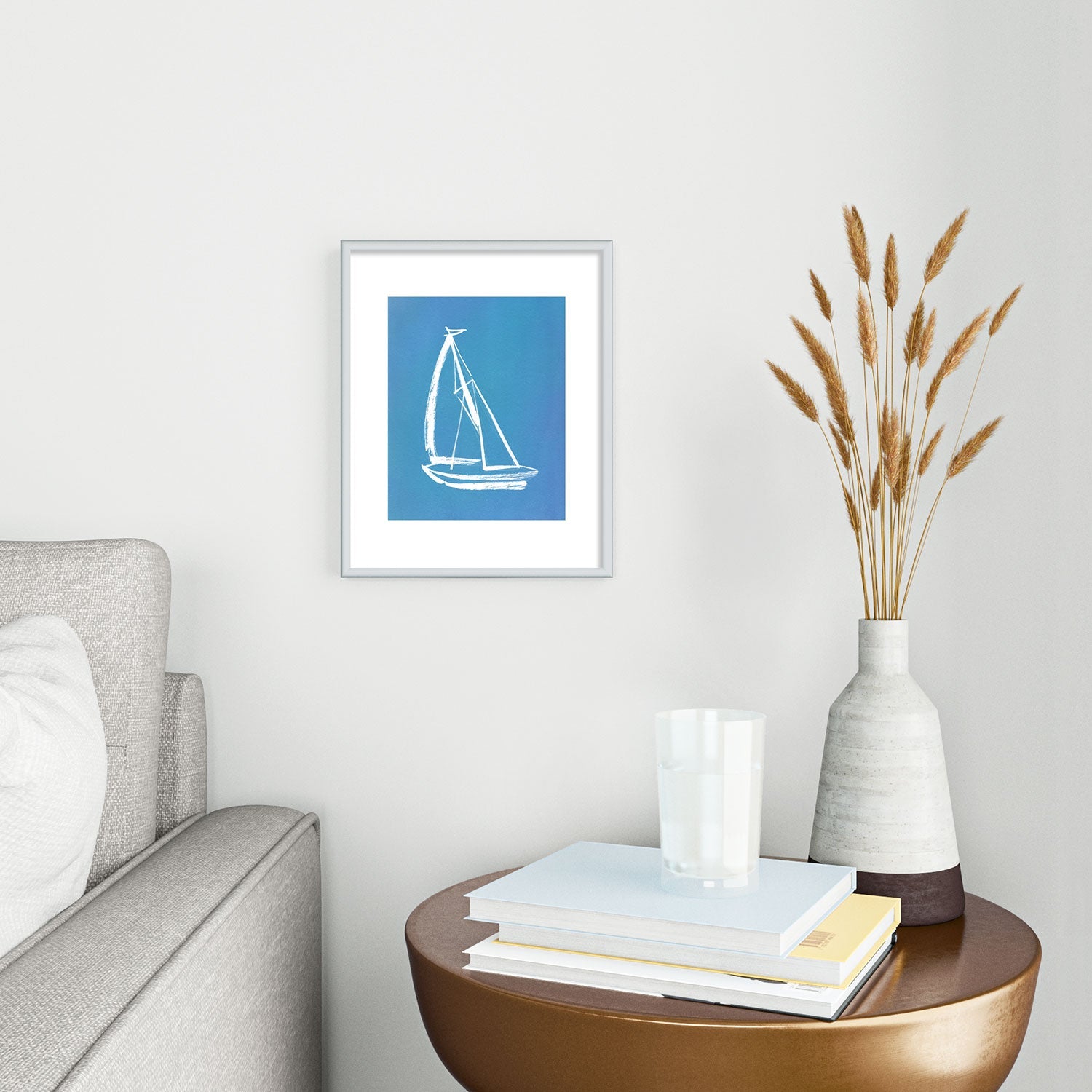 Intemporalis Sailboat Drawing Blue Metal Framed Art Print