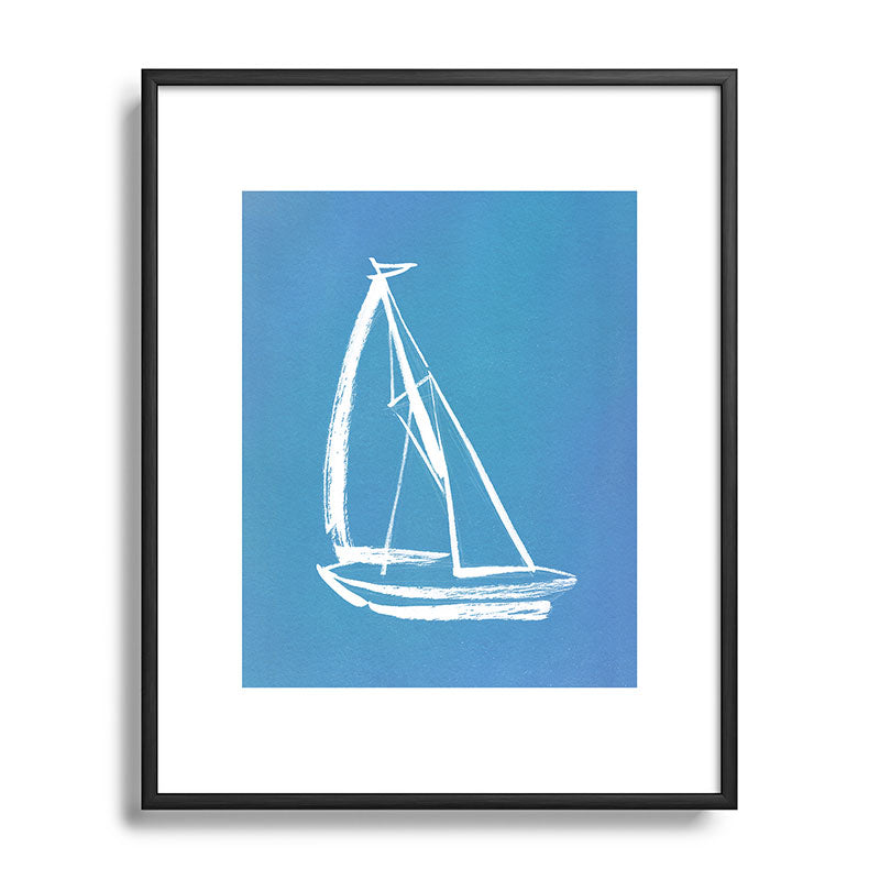 Intemporalis Sailboat Drawing Blue Metal Framed Art Print