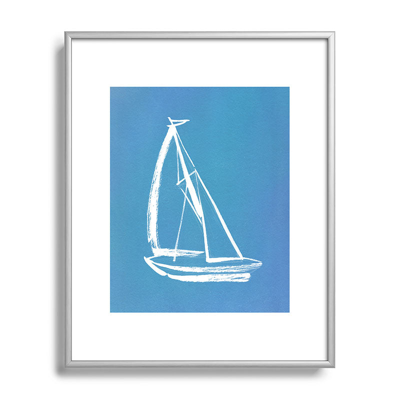 Intemporalis Sailboat Drawing Blue Metal Framed Art Print