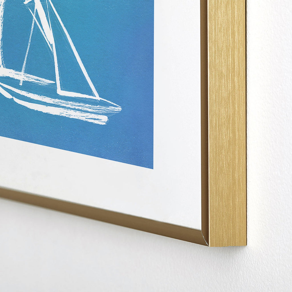 Intemporalis Sailboat Drawing Blue Metal Framed Art Print