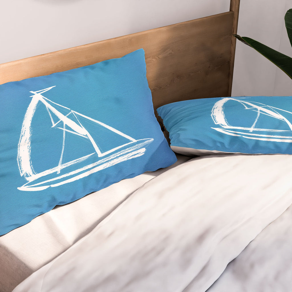 Intemporalis Sailboat Drawing Blue Pillow Shams