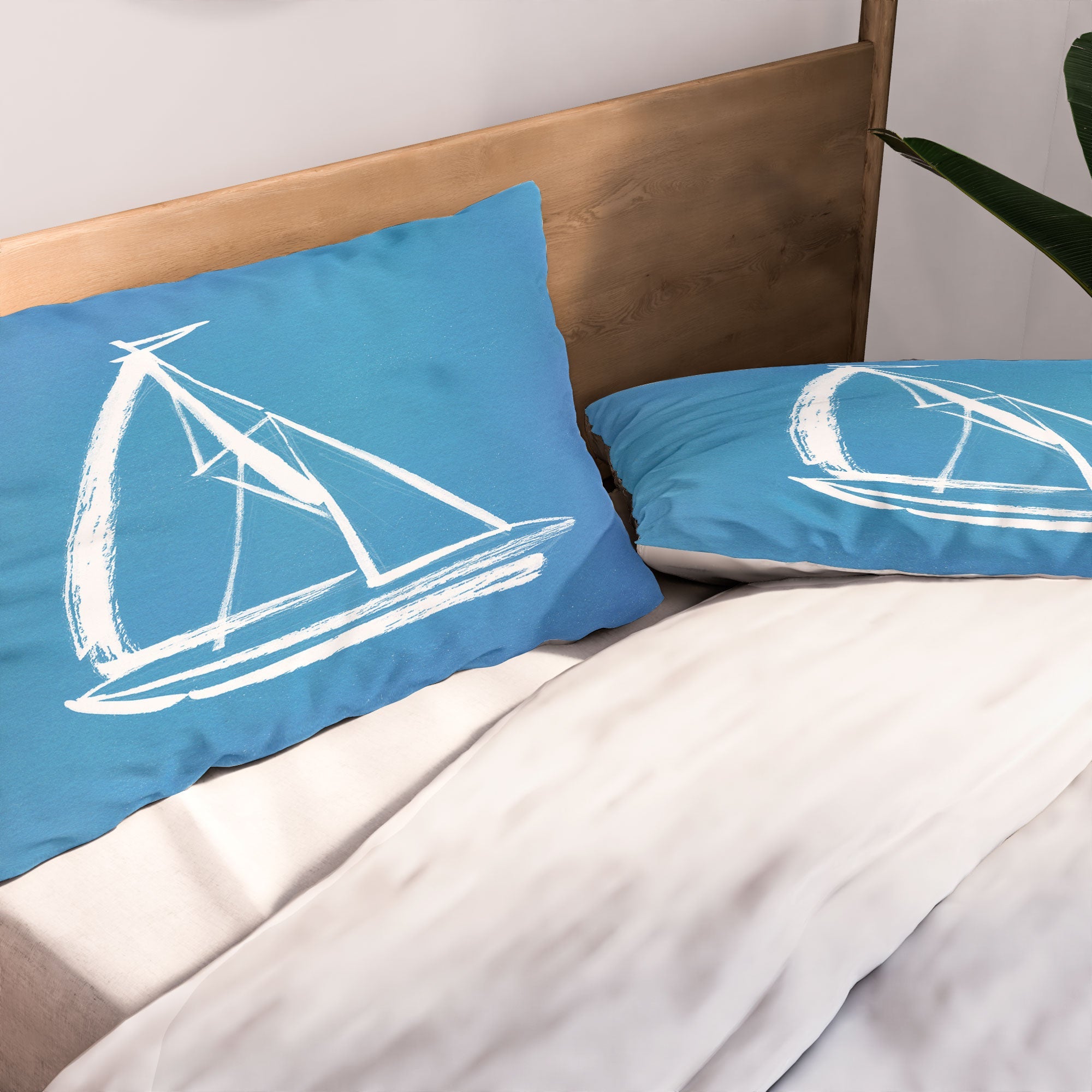 Intemporalis Sailboat Drawing Blue Pillow Shams
