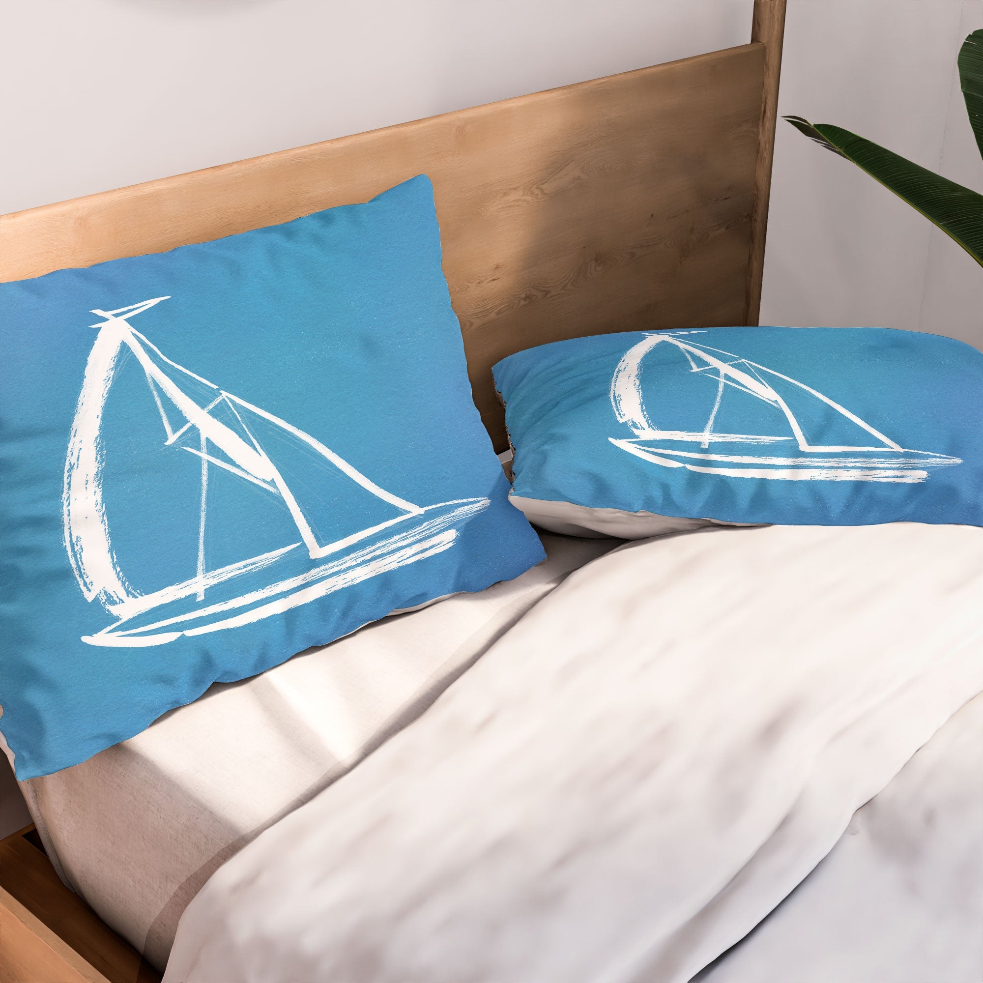 Intemporalis Sailboat Drawing Blue Pillow Shams