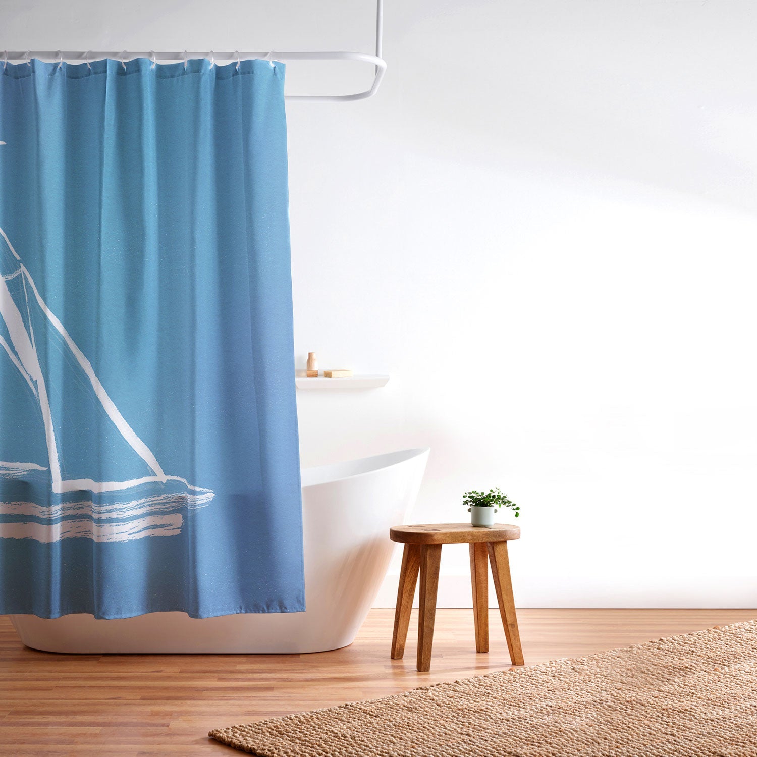 Intemporalis Sailboat Drawing Blue Shower Curtain