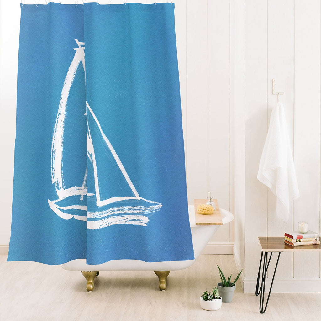 Intemporalis Sailboat Drawing Blue Shower Curtain