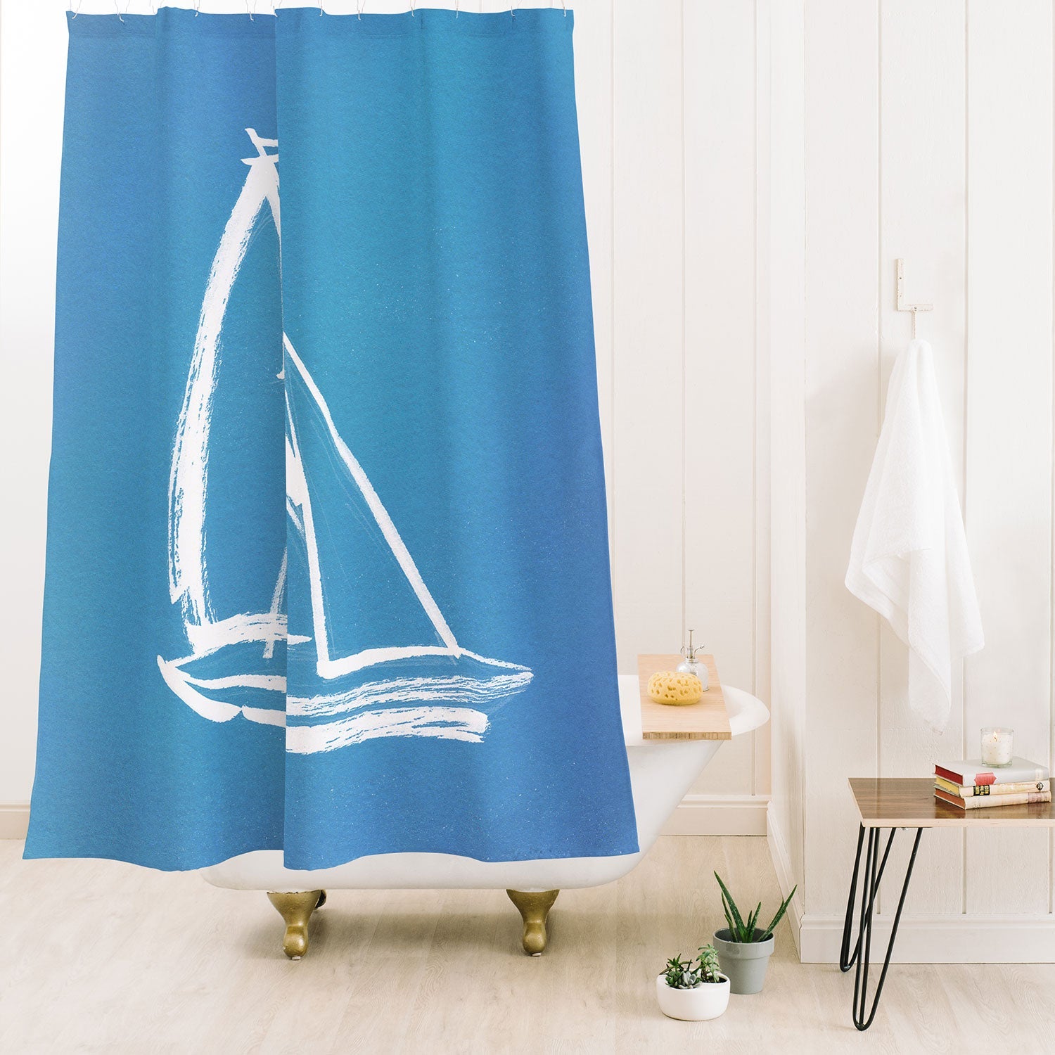 Intemporalis Sailboat Drawing Blue Shower Curtain