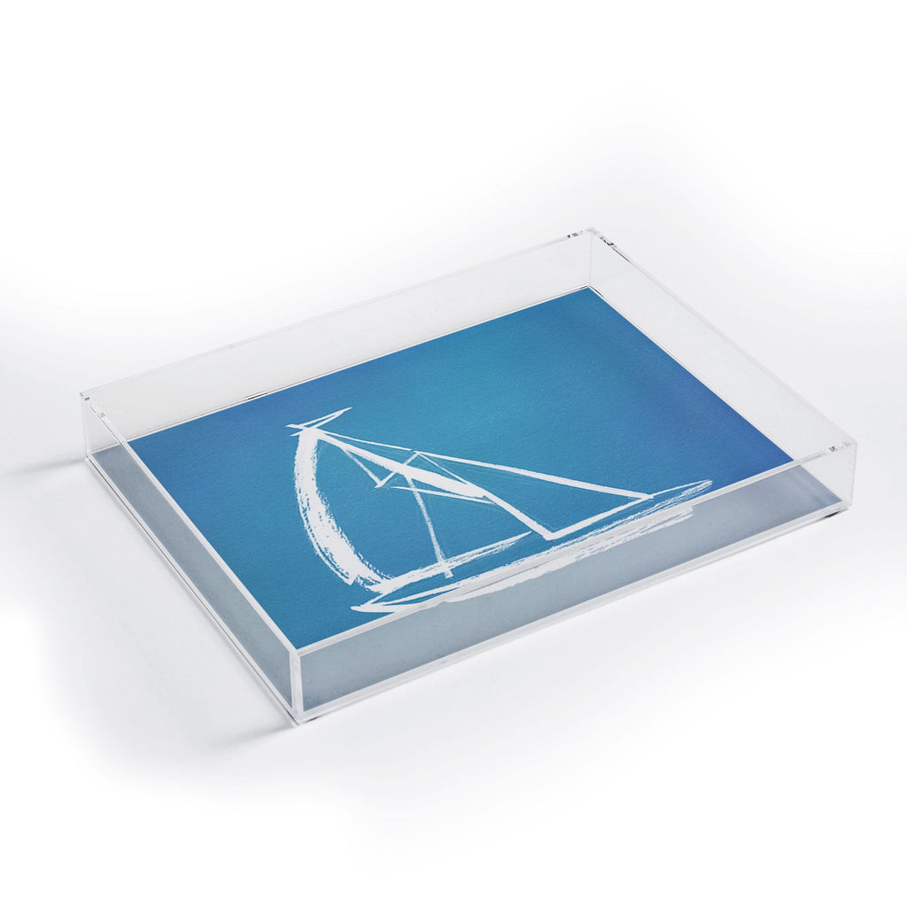 Intemporalis Sailboat Drawing Blue Acrylic Tray