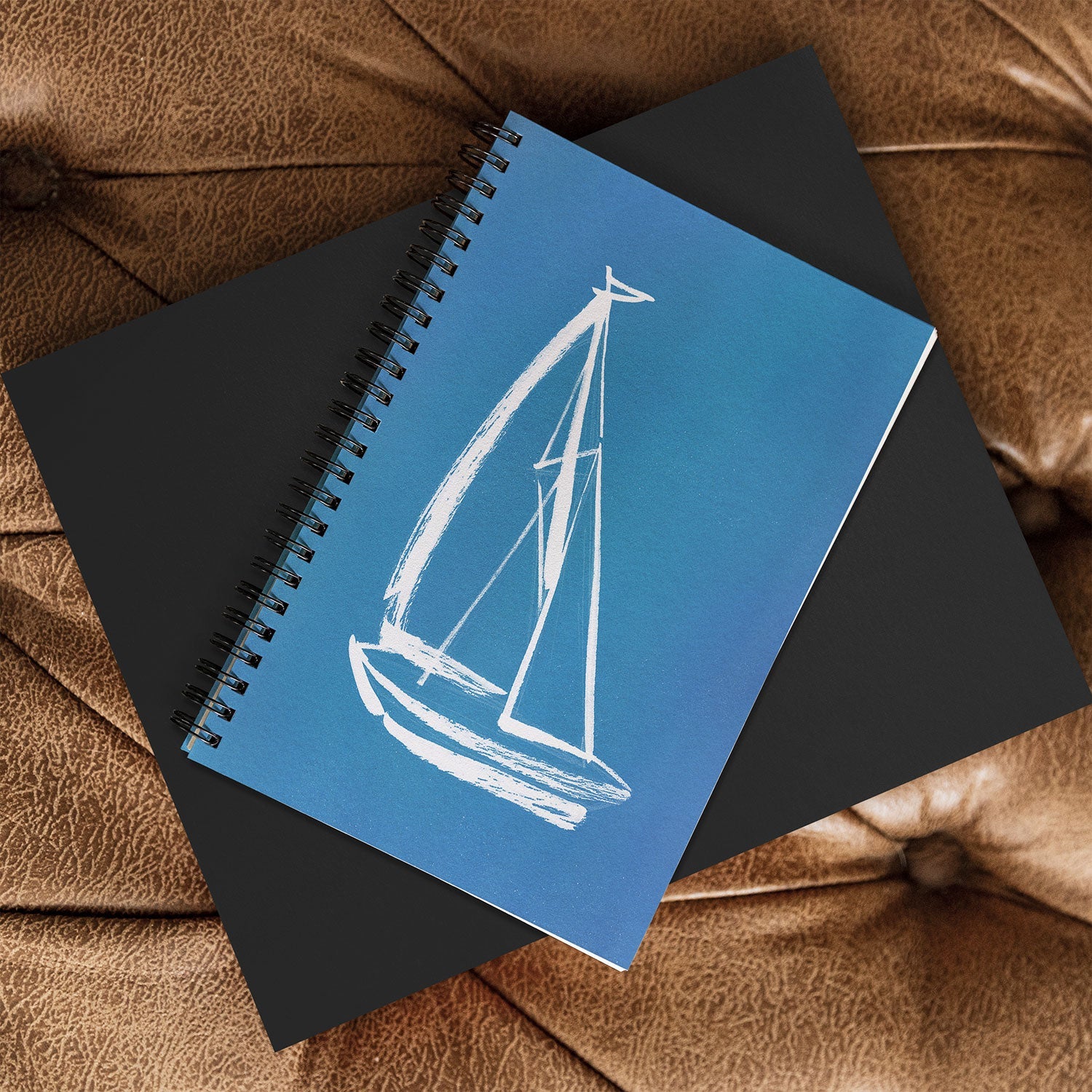Intemporalis Sailboat Drawing Blue Spiral Notebook