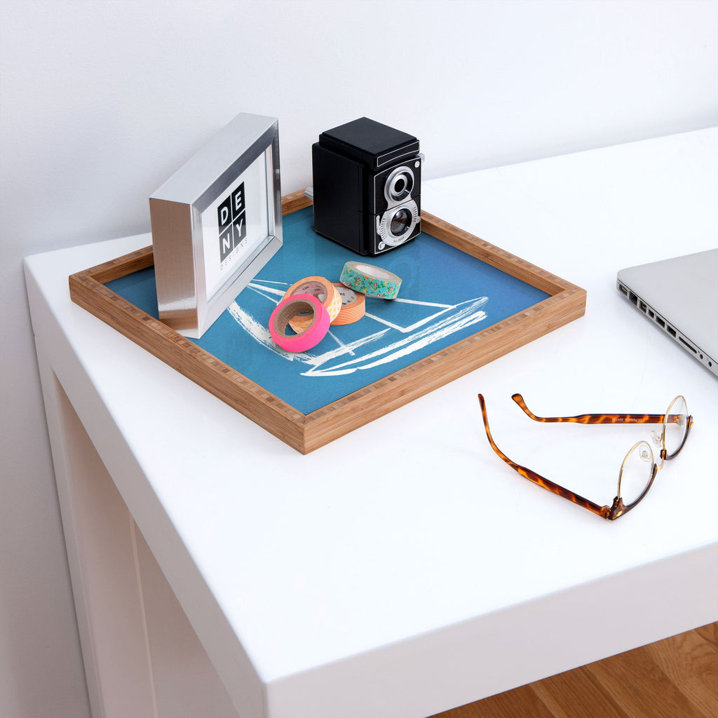 Intemporalis Sailboat Drawing Blue Square Tray