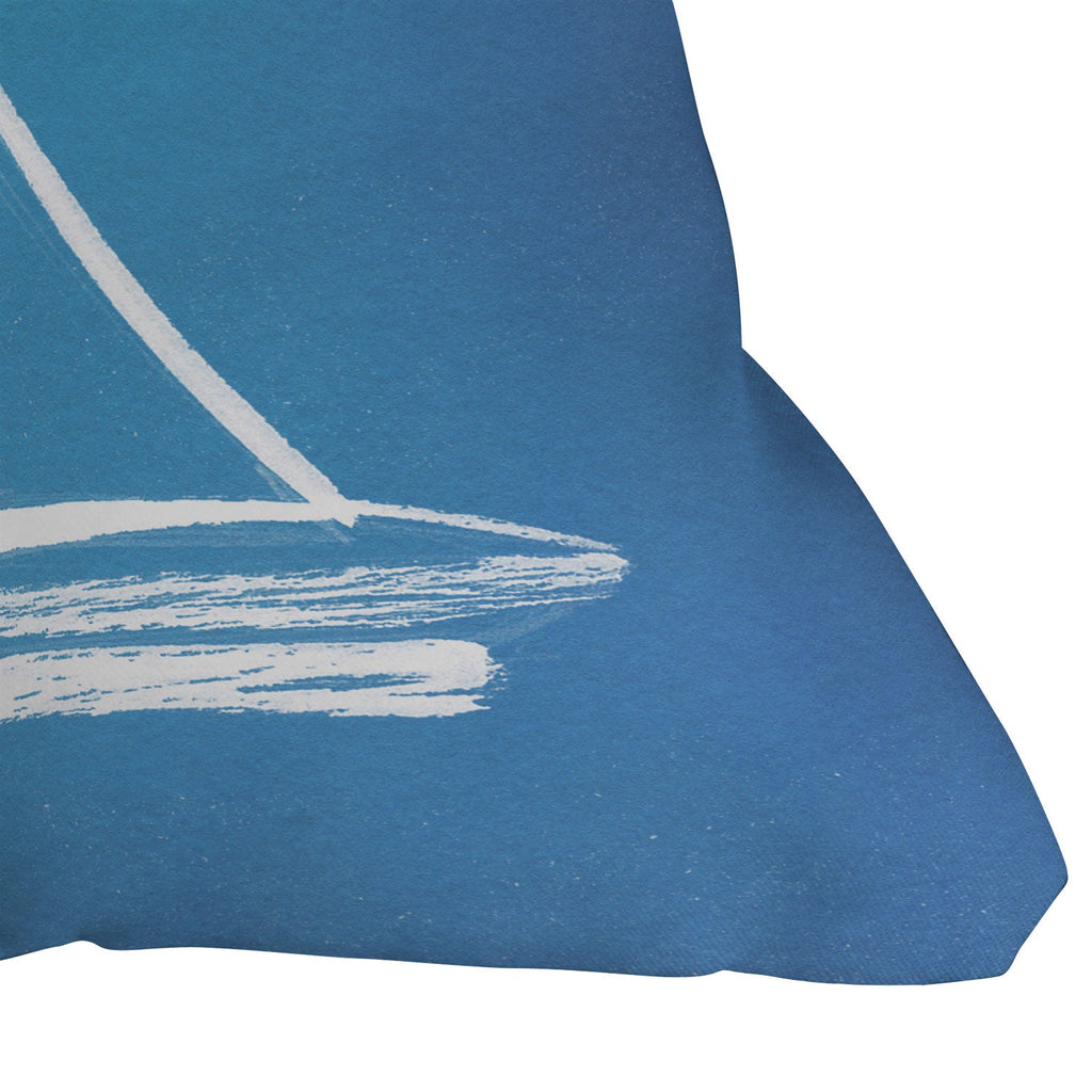 Intemporalis Sailboat Drawing Blue Outdoor Throw Pillow