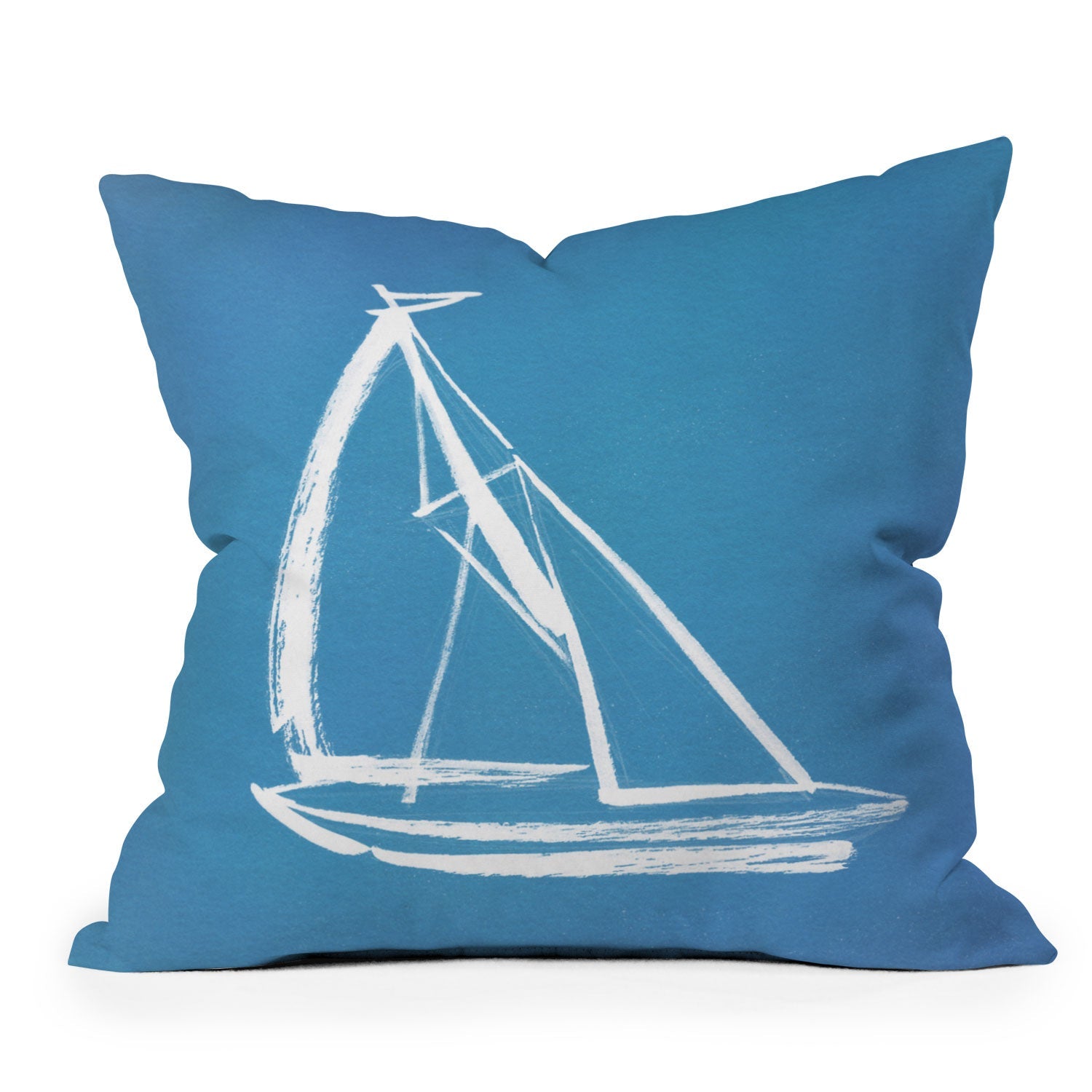 Intemporalis Sailboat Drawing Blue Throw Pillow