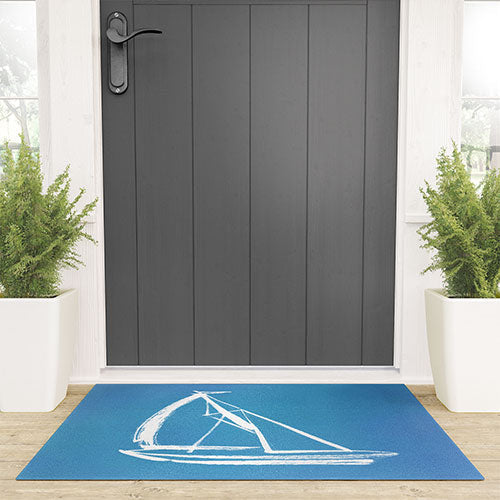 Intemporalis Sailboat Drawing Blue Welcome Mat