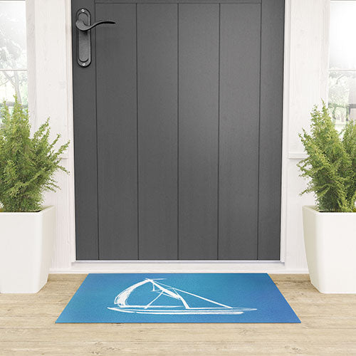 Intemporalis Sailboat Drawing Blue Welcome Mat