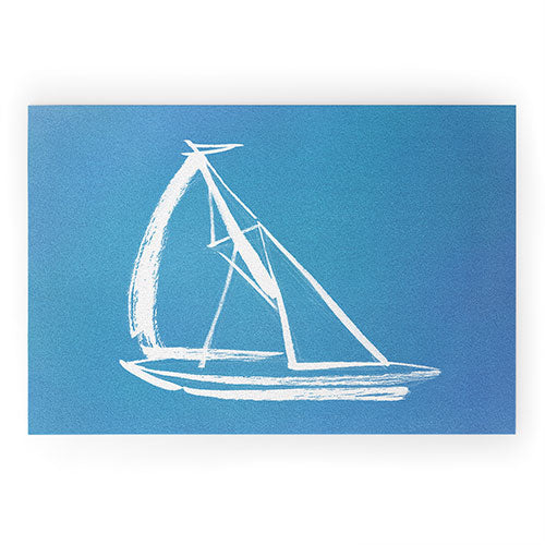 Intemporalis Sailboat Drawing Blue Welcome Mat