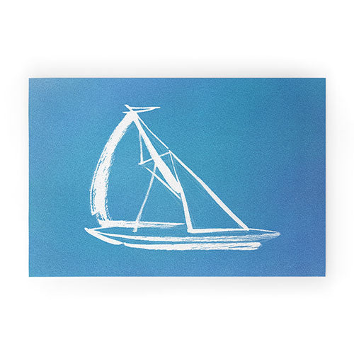 Intemporalis Sailboat Drawing Blue Welcome Mat