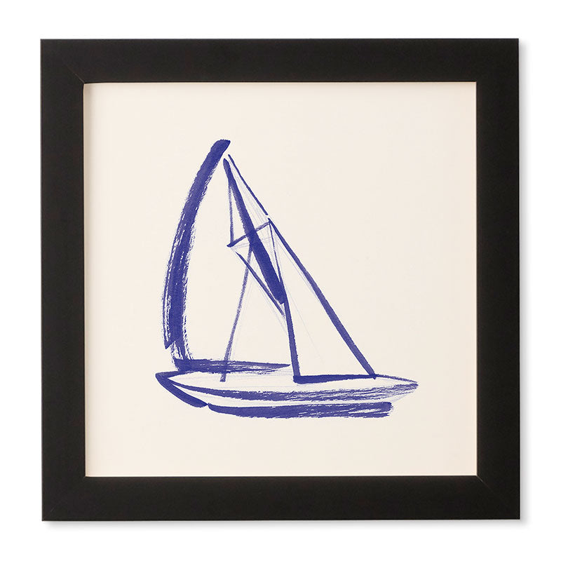 Intemporalis Sailboat Drawing Blue White Framed Wall Art