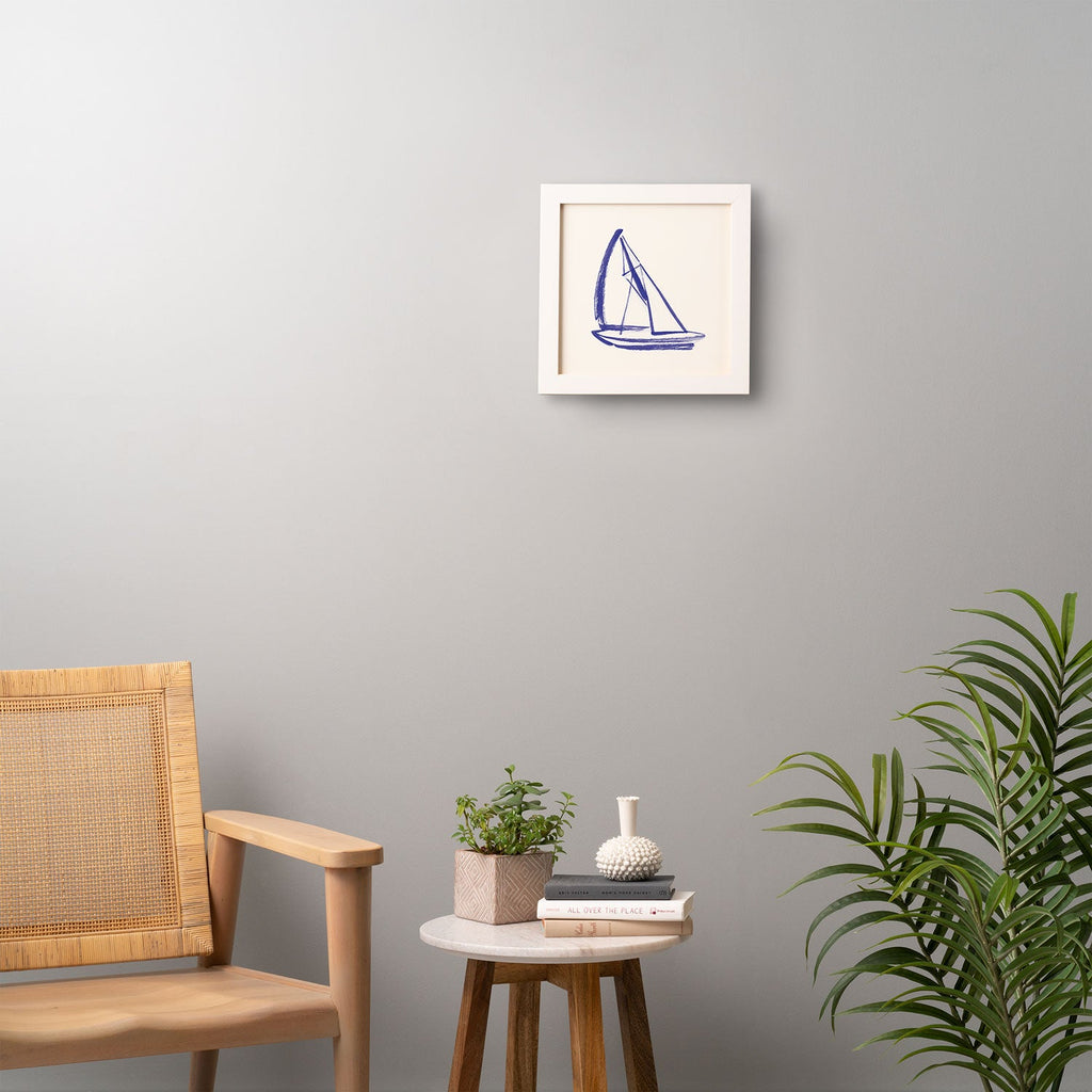 Intemporalis Sailboat Drawing Blue White Framed Wall Art