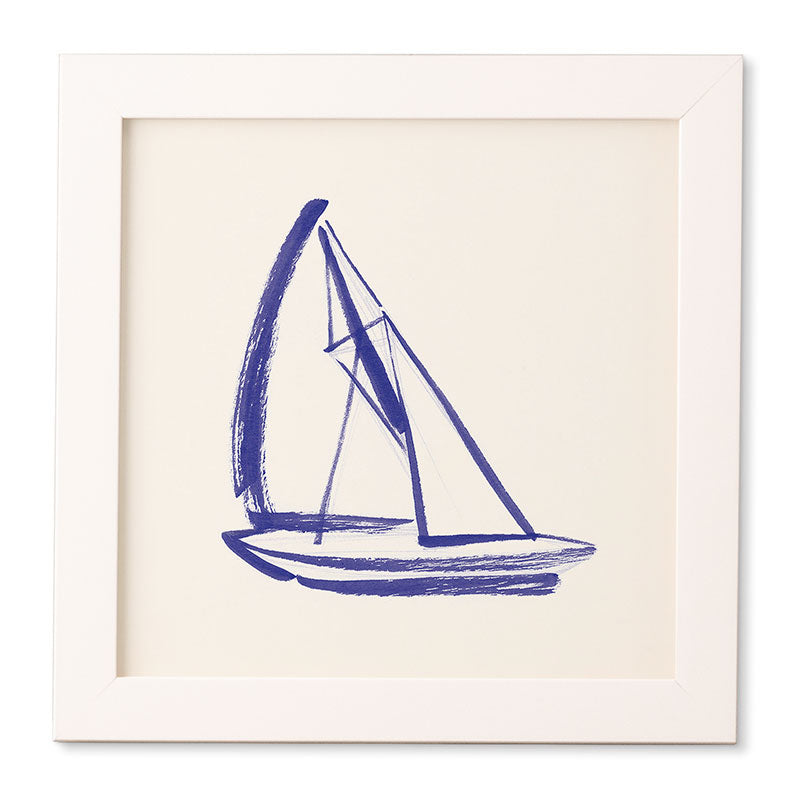 Intemporalis Sailboat Drawing Blue White Framed Wall Art