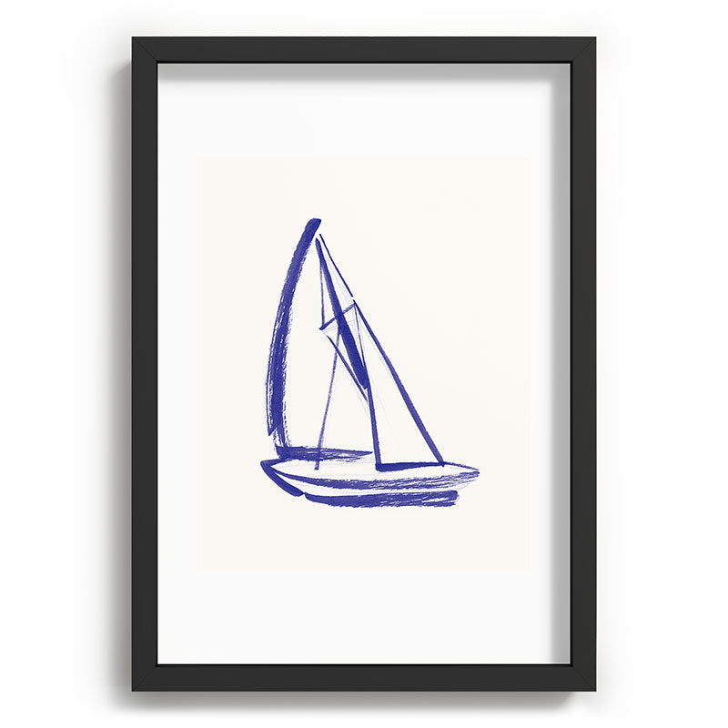 Intemporalis Sailboat Drawing Blue White Recessed Framing Rectangle