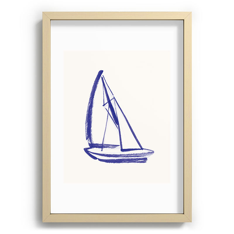 Intemporalis Sailboat Drawing Blue White Recessed Framing Rectangle