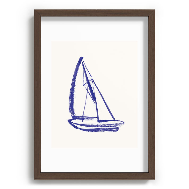 Intemporalis Sailboat Drawing Blue White Recessed Framing Rectangle