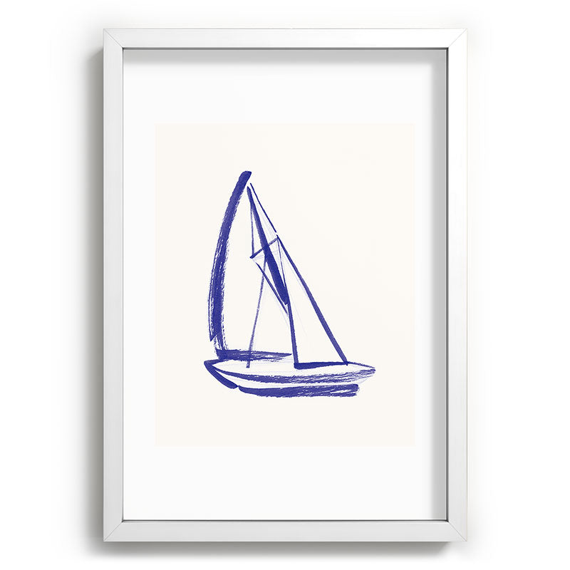 Intemporalis Sailboat Drawing Blue White Recessed Framing Rectangle