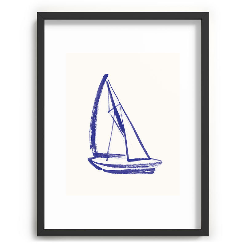 Intemporalis Sailboat Drawing Blue White Recessed Framing Rectangle