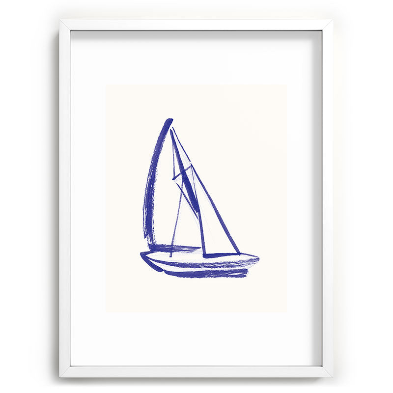 Intemporalis Sailboat Drawing Blue White Recessed Framing Rectangle