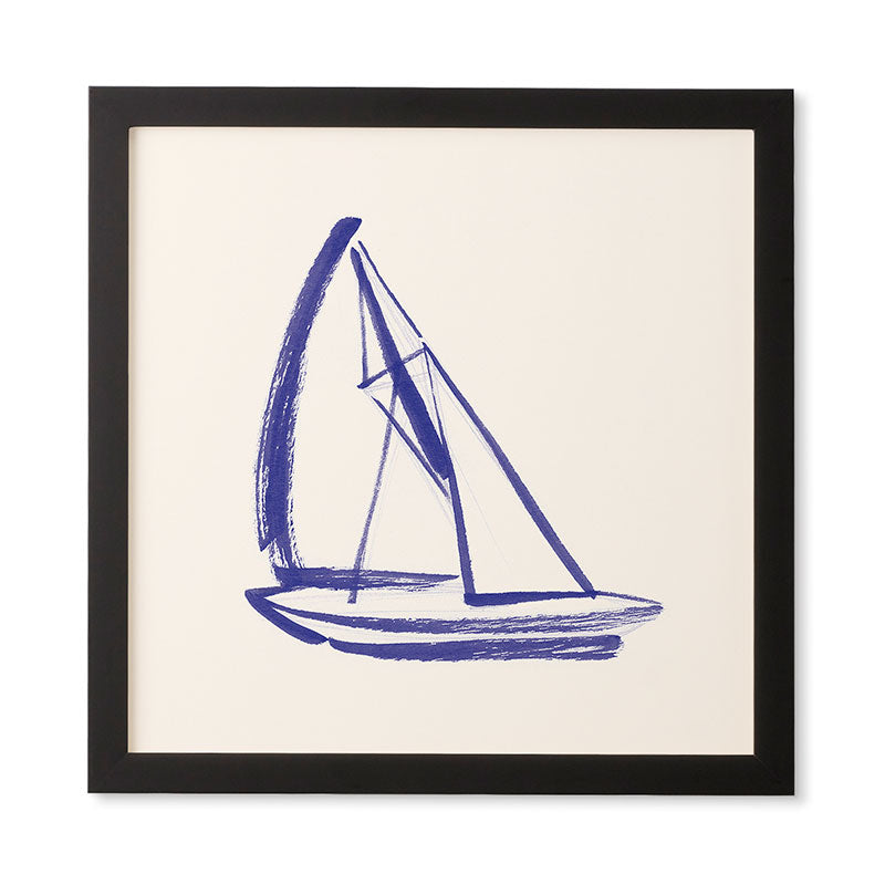 Intemporalis Sailboat Drawing Blue White Framed Wall Art