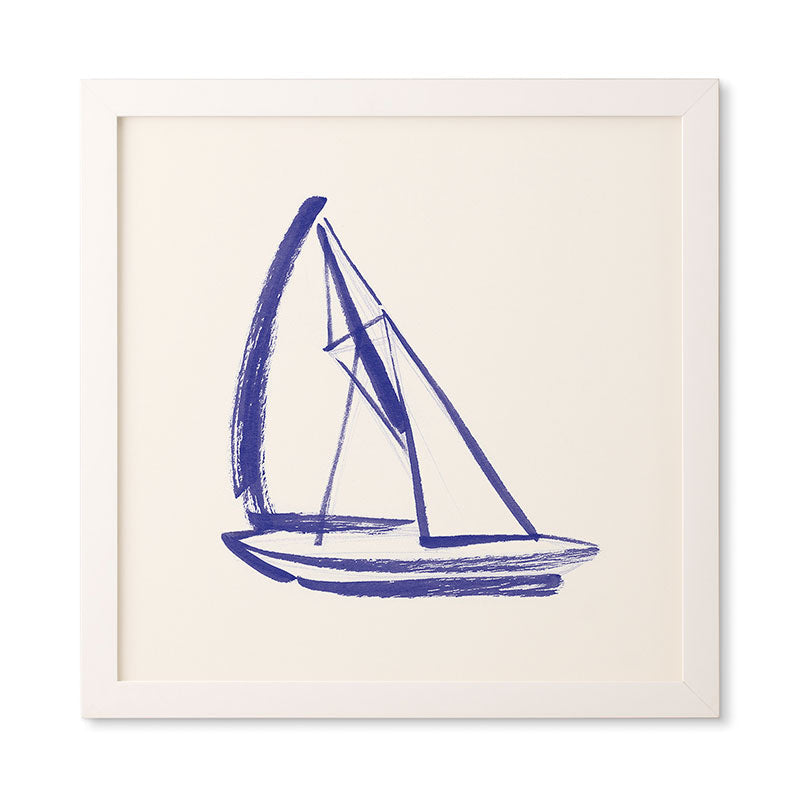 Intemporalis Sailboat Drawing Blue White Framed Wall Art