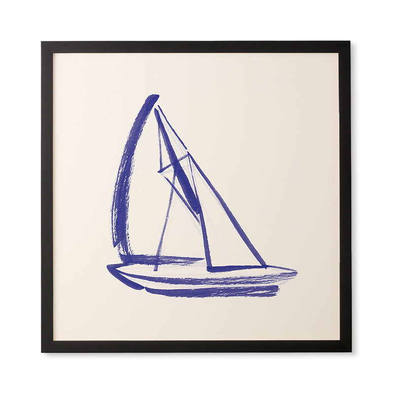 Intemporalis Sailboat Drawing Blue White Framed Wall Art